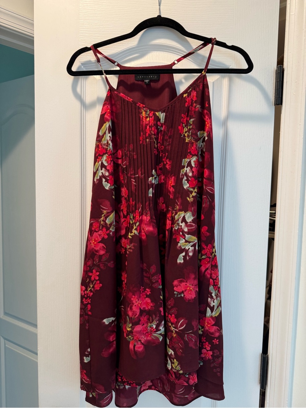 Sanctuary Burgundy Satin Top with Floral Accent size M